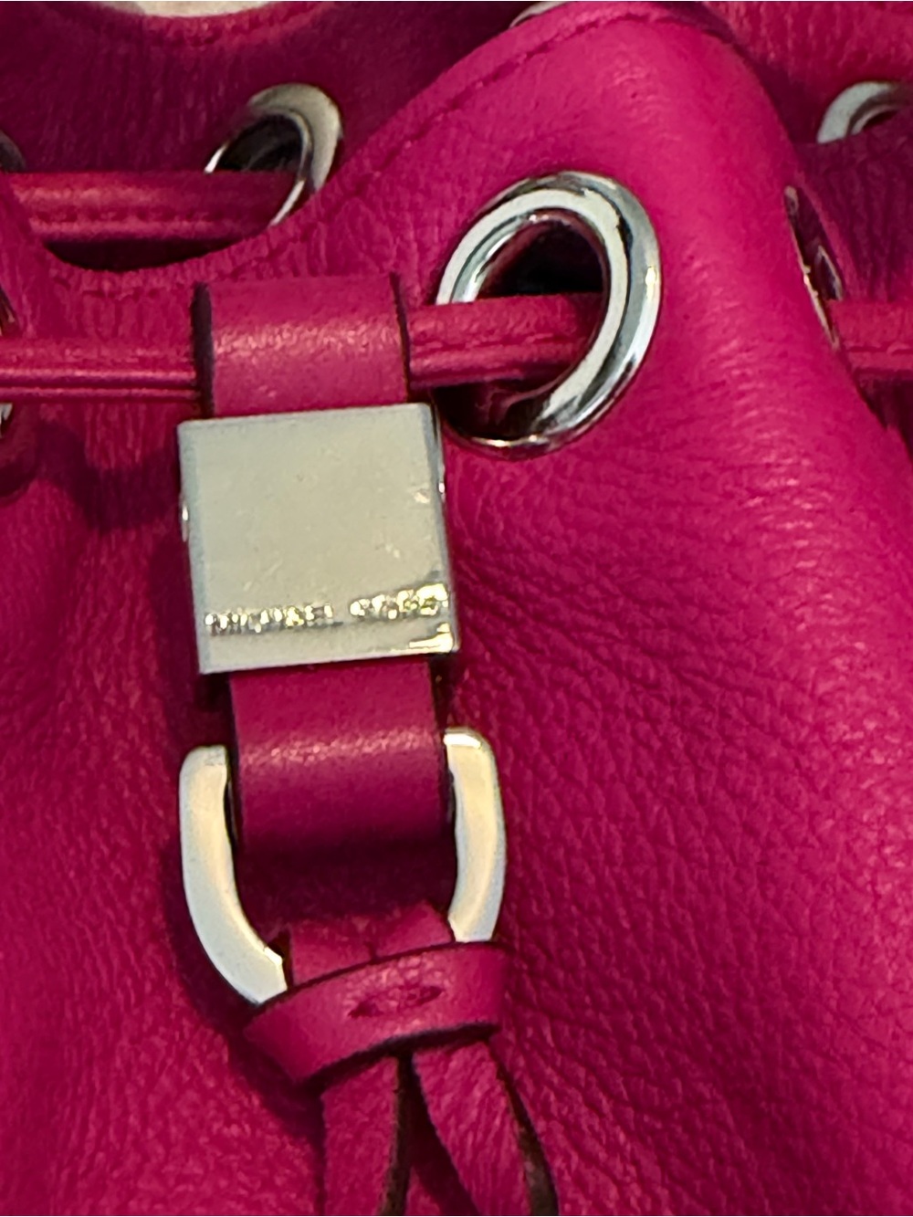 Michael Kors Pink Camden Leather Drawstring Shoulder Tote Bag with MK Charm - Picture 9 of 10